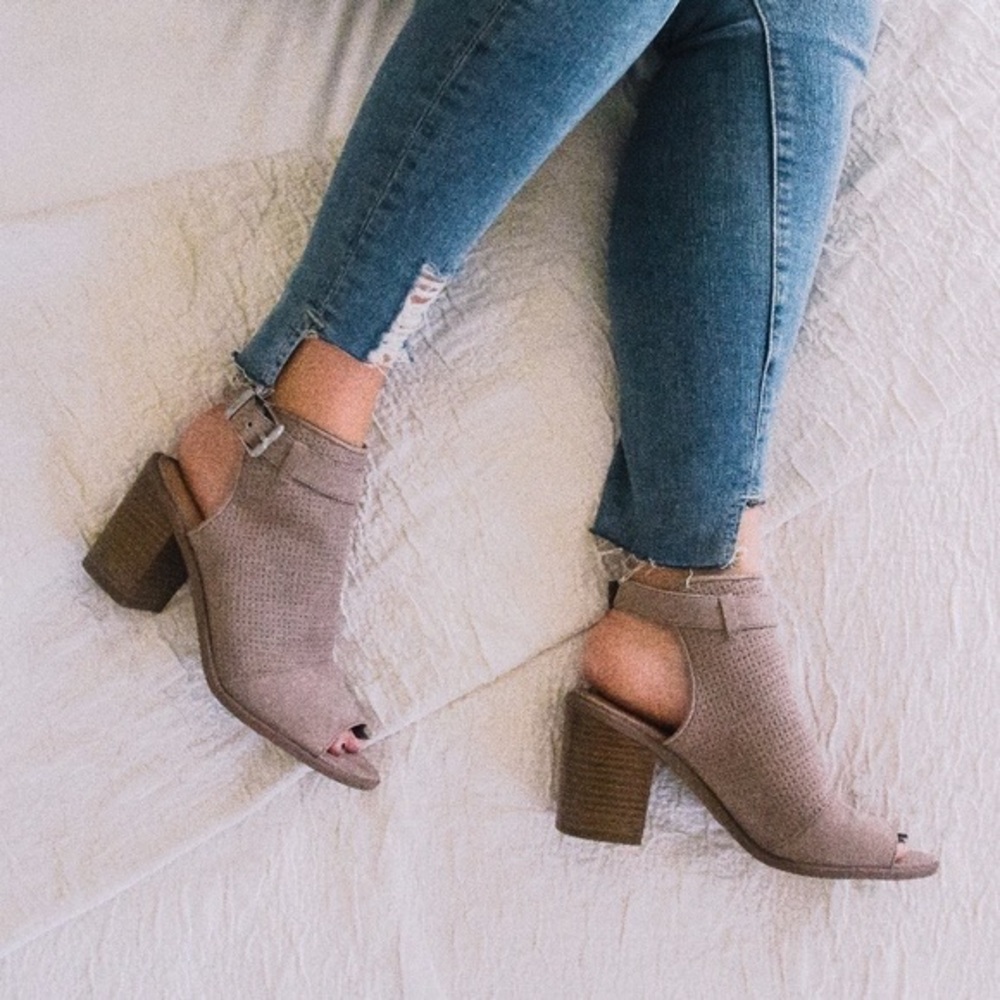 Nude peep toe booties block  heel